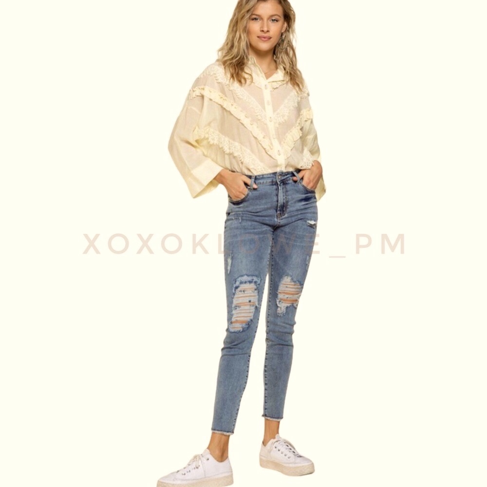 Spring Yellow Long Sleeve Button Down Ruffle Top - Picture 7 of 7